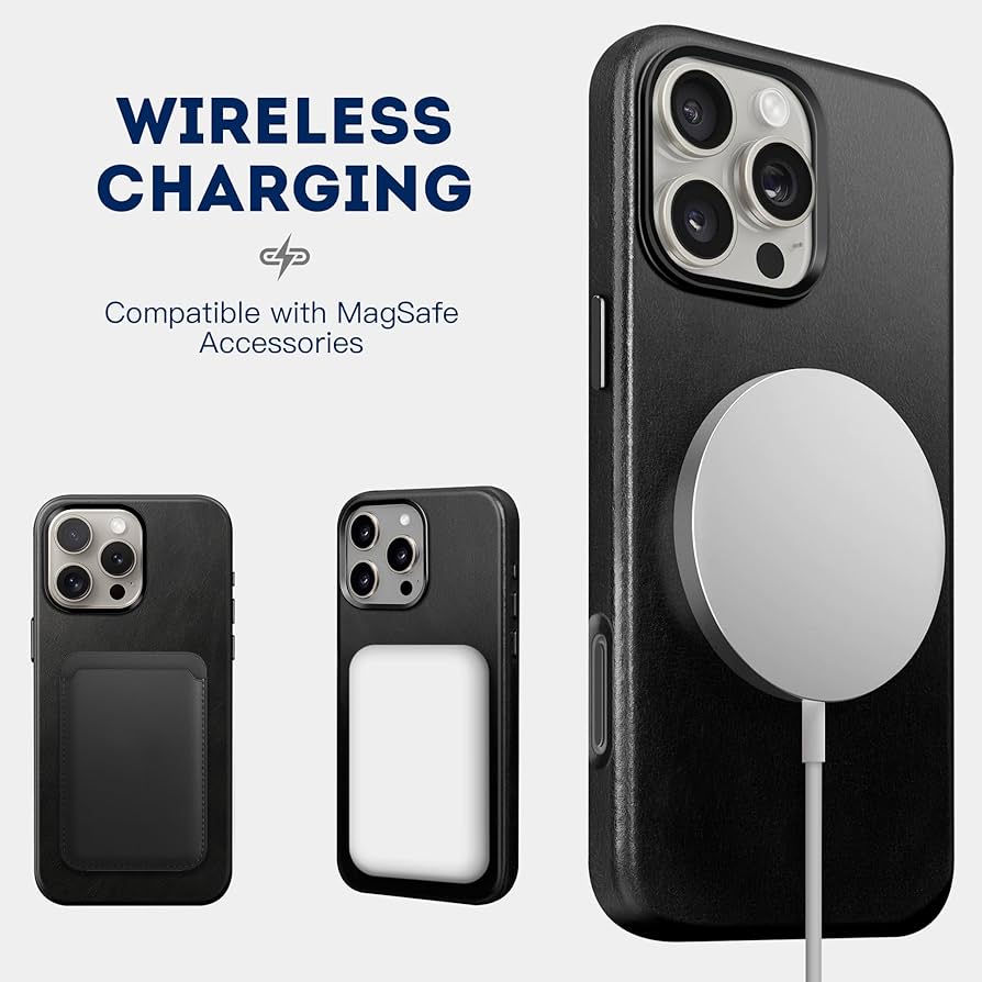 kingflag Genuine Leather Case for iPhone 16 Pro Max, Compatible